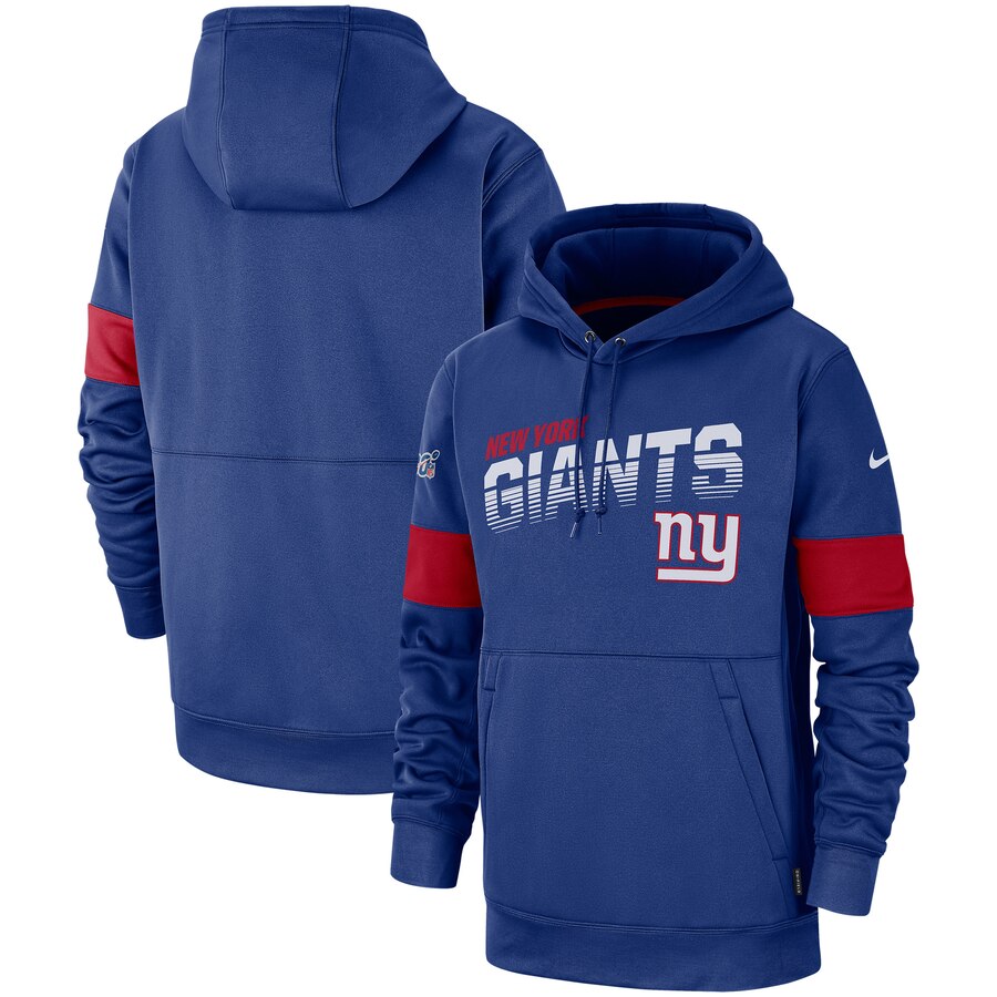 Men's New York Giants 2019 Royal 100th Season Sideline Team Logo Performance Pullover Hoodie